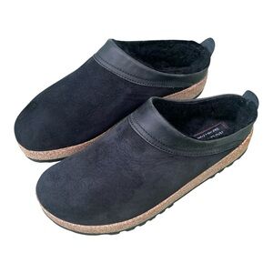 Haflinger Clogs Black Suede Upper Wool Lining Slip On Comfort US 8.5 EU39